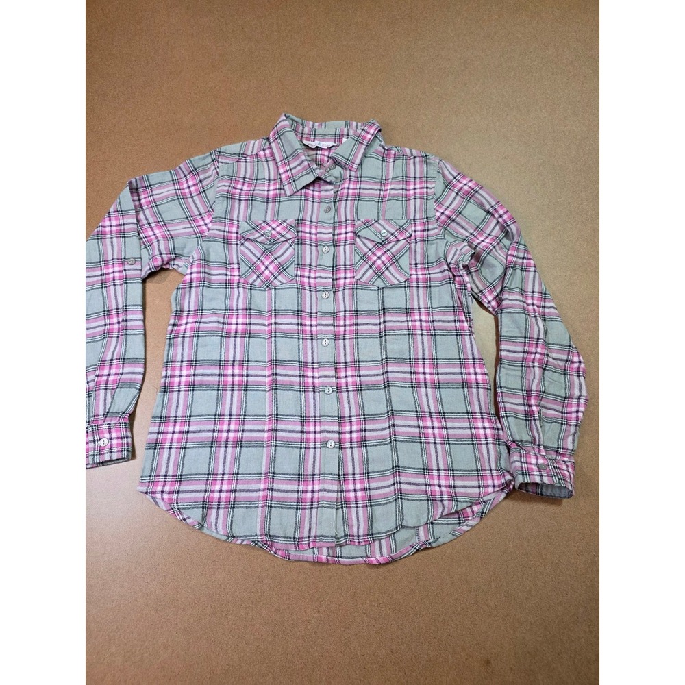 River & Rose Womens Pink Grey Plaid Flannel Button Down Shirt Medium NWT